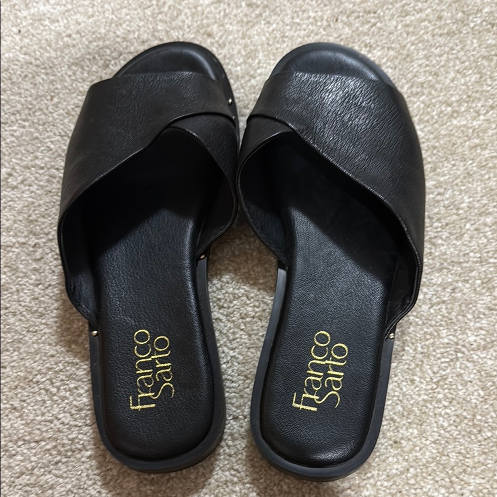 Franco Sarto Black Mules with Crisscross Straps